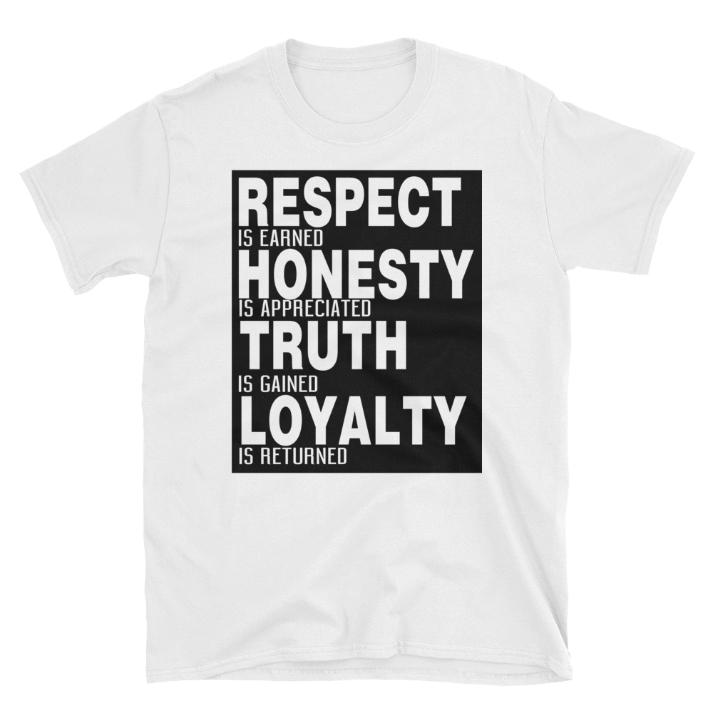 RESPECT IS EARNED HONESTY IS APPRECIATED TRUTH IS GAINED LOYALTY IS RETURNED - HILLTOP TEE SHIRTS